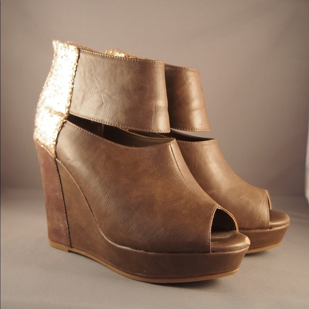 Vegan leather wedge booties